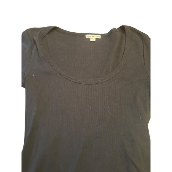 James Perse Womens Black Long Sleeve Ribbed Top Size 2 Classic Basic Minimalist - Picture 3 of 4